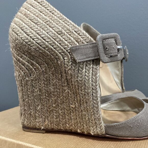 CHRISTIAN LOUBOUTIN Taupe Espadrille Wedges Size 37 US 6.5 Red Bottoms - Picture 10 of 16